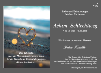 Traueranzeige von Achim Schlechtweg von Südthüringer Presse