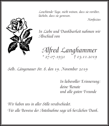 Traueranzeige von Alfred Langhammer von Frankenpost