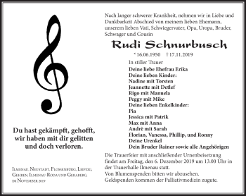 Traueranzeige von Rudi Schnurbusch von Südthüringer Presse