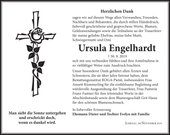 Traueranzeige von Ursula Engelhardt von Südthüringer Presse