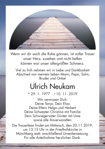 Traueranzeige von Ulrich Neukam von Frankenpost