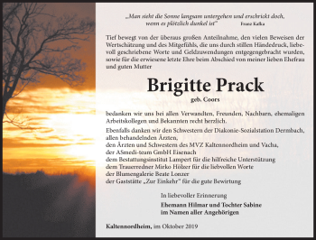 Traueranzeige von Brigitte Prack von Südthüringer Presse