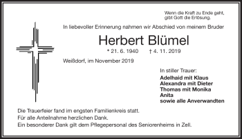 Traueranzeige von Herbert Blümel von Frankenpost