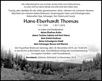 Traueranzeige von Hans-Eberhardt Thomas von Südthüringer Presse