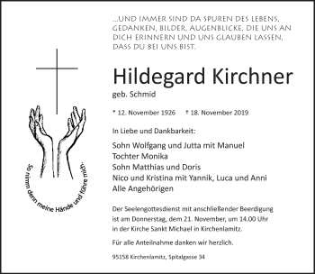 Traueranzeige von Hildegard Kirchner von Frankenpost