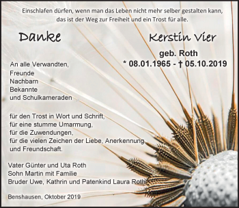 Traueranzeige von Kerstin Vier von Südthüringer Presse
