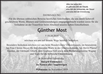 Traueranzeige von Günther Most von Südthüringer Presse
