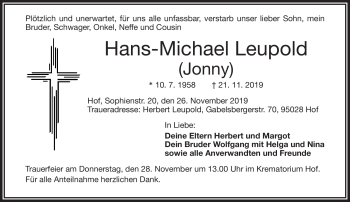 Traueranzeige von Hans-Michael Leupold von Frankenpost