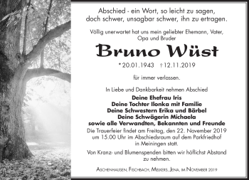Traueranzeige von Bruno Wüst von Südthüringer Presse