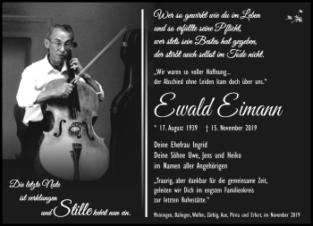 Traueranzeige von Ewald Eimann von Südthüringer Presse