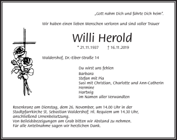 Traueranzeige von Willi Herold von Frankenpost