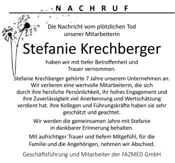 Traueranzeige von Stefanie Krechberger von Südthüringer Presse