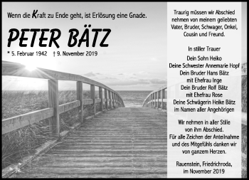 Traueranzeige von Peter Bätz von Südthüringer Presse