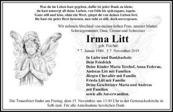 Traueranzeige von Irma Litt von Frankenpost