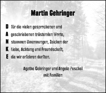 Traueranzeige von Martin Gehringer von Südthüringer Presse