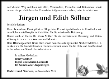 Traueranzeige von Editd Söllner von Südthüringer Presse