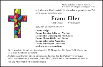 Traueranzeige von Franz Eller von Frankenpost