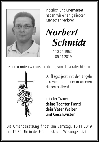 Traueranzeige von Norbert Schmidt von Südthüringer Presse