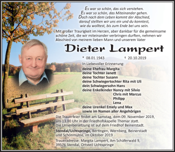 Traueranzeige von Dieter Lampert von Südthüringer Presse