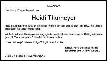 Traueranzeige von Heidi Thumeyer von Neue Presse Coburg