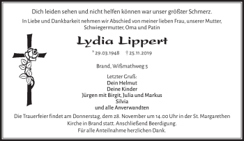 Traueranzeige von Lydia Lippert von Frankenpost
