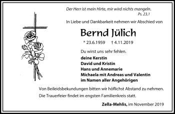 Traueranzeige von Bernd Jülich von Südthüringer Presse