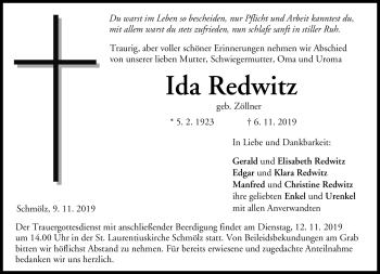 Traueranzeige von Ida Redwitz von Neue Presse Coburg