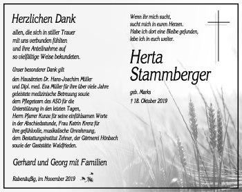 Traueranzeige von Herta Stammberger von Südthüringer Presse