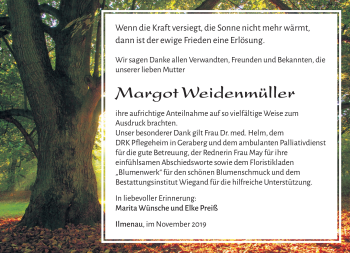 Traueranzeige von Margot Weidenmüller von Südthüringer Presse
