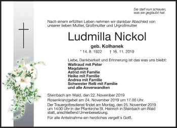 Traueranzeige von Ludmilla Nickola von Neue Presse Coburg