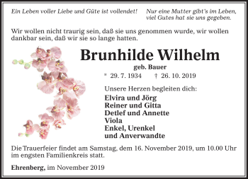 Traueranzeige von Brunhilde Wilhelm von Südthüringer Presse