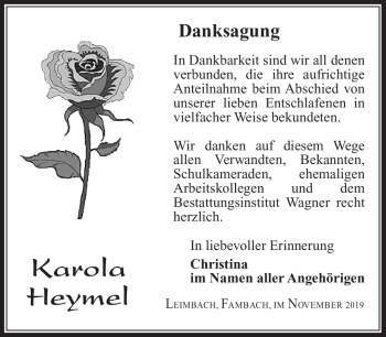 Traueranzeige von Karola Heymel von Südthüringer Presse