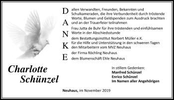 Traueranzeige von Charlotte Schünzel von Südthüringer Presse