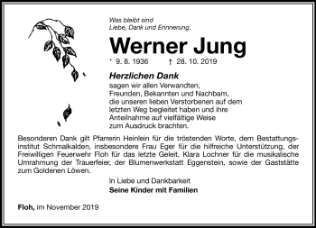 Traueranzeige von Werner Jung von Südthüringer Presse