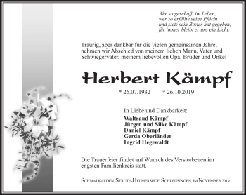 Traueranzeige von Herbert Kämpf von Südthüringer Presse