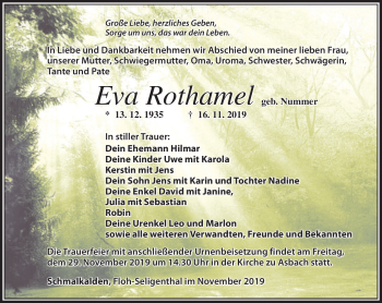 Traueranzeige von Eva Rothammel von Südthüringer Presse