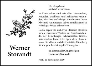 Traueranzeige von Werner Storandt von Südthüringer Presse