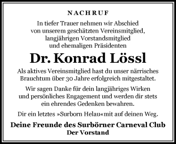 Traueranzeige von Dr. Konrad Lössl von Südthüringer Presse