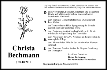 Traueranzeige von Christa Bechmann von Südthüringer Presse