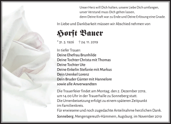 Traueranzeige von Horst Bauer von Südthüringer Presse