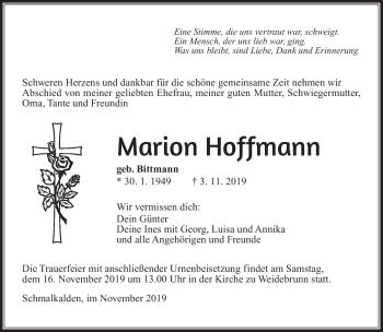 Traueranzeige von Marion Hoffmann von Südthüringer Presse