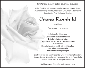 Traueranzeige von Irene Römhild von Südthüringer Presse