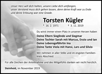 Traueranzeige von Torsten Kügler von Südthüringer Presse