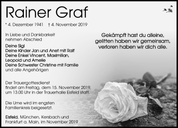 Traueranzeige von Reiner Graf von Südthüringer Presse