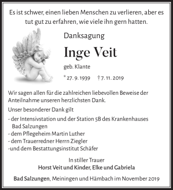 Traueranzeige von Inge Veit von Südthüringer Presse