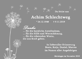Traueranzeige von Achim Schlechtweg von Südthüringer Presse