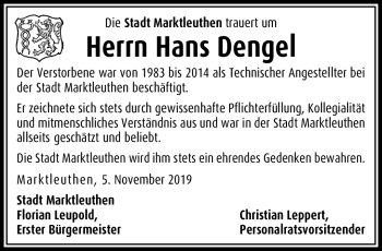 Traueranzeige von Hans Dengel von Frankenpost