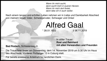 Traueranzeige von Alfred Gaal von Neue Presse Coburg