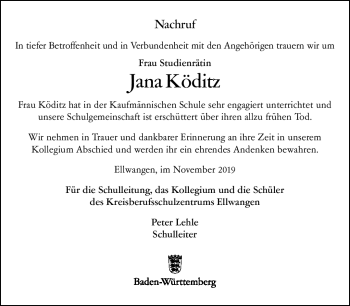 Traueranzeige von Jana Köditz von Südthüringer Presse