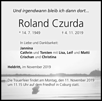 Traueranzeige von Roland Czurda von Neue Presse Coburg